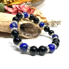 モリオン&ラピスラズリ パワーストーン ブレスレット 天然石ブレス (シルバー) 10mm メンズ・レディース 厄除け 幸運 仕事運 学業運 お守り  ☆