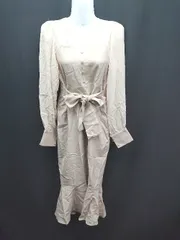 ◇ eeyou バックファスナー シアー袖 マーメイド フェミニン 長袖 ロング丈 ワンピース サイズM ベージュ レディース E  【1310050041991】