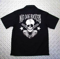 MAD DOG ROCKERS マッドドッグロッカーズ パンク ロック系 オープンカラー ワークシャツ MDR スカル 8BALL 半袖 ブラック 黒