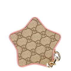 グッチ GGスプリーム スター 星 コインケース チャーム キーホルダー ベージュ ピンク PVC レザー レディース GUCCI【1-0215395】
