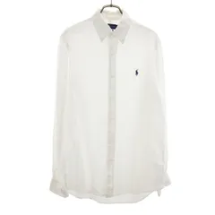 RALPH LAUREN ラルフローレン リネンブレンド 長袖 クラシックフィット ボタンダウンシャツ S ホワイト メンズ 古着