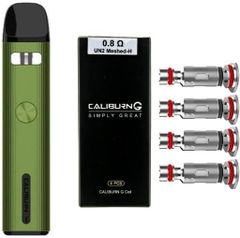 VAPEスターターキット Uwell Caliburn G2 Kit 2ml 18W 750mAh 電子たばこ 交換用コイル４個付きセット　グリーン