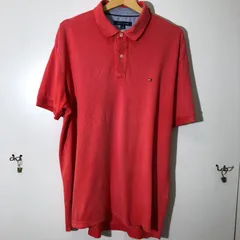 TOMMY HILFIGER ポロシャツ 半袖 ワンポイント刺繍 00's カンボジア製 メンズ 2000年代 レッド オレンジ