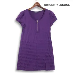 BURBERRY LONDON バーバリー ロンドン ホース刺繍★ ハーフジップ 半袖 ボーダー チュニック ワンピース Sz.1 レディース