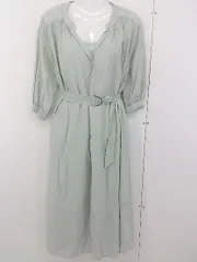 ◇ ◎ natural couture NICE CLAUP ウエストベルト インナー付き 長袖 ロング ワンピース グリーン系 レディース  【中古】 【1206220003213】