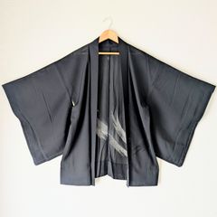 Japanese Vintage Haori Black "Ro" Sheer fabric Silk Kimono Jacket Old-ⅽloth 羽織 正絹 黒 絽 夏羽織 古布 時代布 一点物 大正浪漫 和洋折衷