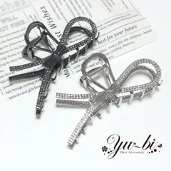 ヘアクリップ/リボン 大人スタイル 韓国 メタル バンスクリップk253☆シルバー/ブラック ヘアアクセサリー メタリック 金属 真鍮 髪飾り ヘアアレンジ ヘアクリップ ハーフアップ 夜会巻き フルアップ