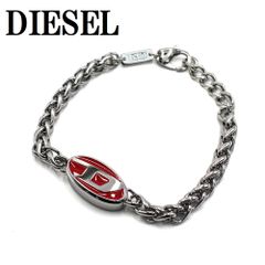 極美品 DIESEL ディーゼル ブレスレット Dロゴ ステンレス シルバー 赤