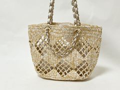 CHANEL シャネル ラフィア スモールショッピング トートバッグ ショルダーバッグ 2WAY ポーチ シャンパンゴールド金具 AS4714 超美品