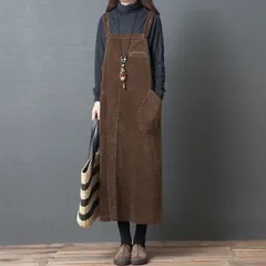 ジャンパースカート ワンピース レディース コーデュロイ サロペットワンピース コールテン 暖かい 体型カバー ロングワンピース ロング丈 