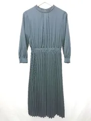 ◇ Θ OPAQUE.CLIP オペーク ドット クリップ プリーツ 長袖 膝下丈 ワンピース サイズ36 ネイビー レディース E  【1506180011106】