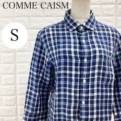 【A4378】 COMME CA ISM コムサイズム カジュアルシャツ Sサイズ チェック柄 7分袖 メンズ ブルー 麻100%