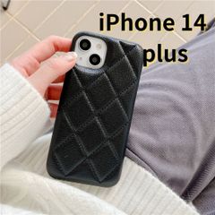 【SHOPS】 iPhone14 plus スマホケース キルティング風 ブラック E014