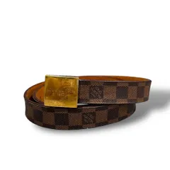 LOUIS VUITTON ヴィトン ダミエ サンチュール ベルト メンズ ブラウン バックル ゴールド