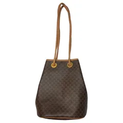 CELINE(セリーヌ) マカダム柄 巾着 トートバッグ 肩掛け ショルダーバッグ レザー バケツ型 M08 ブラウン OLD CELINE オールドセリーヌ ヴィンテージ