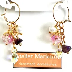 ⭐︎フープピアス⭐︎　3種のチャームでアレンジ自由⭐︎ アメジストと雫型カットビーズオーロラ加工クリア パープルクラックアクリルビーズ コットンパール サージカルステンレス使用　アレルギー対応　ゴールド系　プチプラ　ハンドメイド