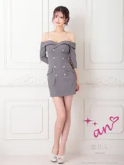 グレー[OF05] [AOC3908-GY-2505]XSサイズあり【an /アン】ショルダービジュー/ ダブルボタン/ オフショル/ ハーフスリーブ/ ジャケット風/ タイト/ ミニドレス/ キャバドレス