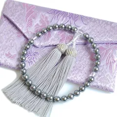 数珠 女性用 花珠 貝パール マグネット式 数珠袋付き 黒貝パール 0