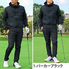 ゴルフウェア セットアップ メンズ 上下セット ダウンジャケット ゴルフパンツ 暖か裏起毛シャギーボア 防寒 ストレッチジャージ アウター スタンド パーカー ジップアップ スポーツ 秋冬 set70 1-パーカーブラック