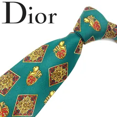 【在庫限り★ お値引き対応】美品✨Christian Dior 高級 ネクタイ シルク 100% 絹 総柄 ロゴ タグ付き 剣先9.5cm グリーン マルチカラー