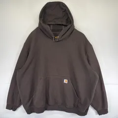古着 カーハート Carhartt パーカー プルオーバー スウェット 袖ロゴプリント ワンポイントロゴ 大きいサイズ XXXXL  ブラウン メンズ