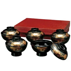 箱入 紀州塗り ４寸 5客セット 吸物椀 黒 松葉 お椀 お碗 汁椀 小夜 おわん スープボウル 和食器 来客用 御祝い 内祝い ギフト 贈り物 日本製 国産 味噌汁 おしゃれ