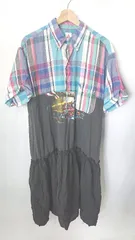 ◇ YuumiARIA ユウミアリア チェック柄 カジュアル おしゃれ 半袖 ロング丈 ワンピース サイズF ブラック系 レディース E  【1406180082949】