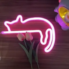 ネコ 猫 ネオンサイン ネオンライト LED 照明 ライト USB パーティー 卓上 間接照明 インテリアライト ルームライト おしゃれ かわいい 店舗装飾 ディスプレイ カフェ サロン 部屋 光る 壁掛け ピンク 電池  ハロウィン クリスマス