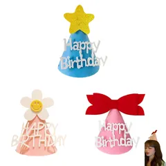 【迅速発送】LeTradeJP バースデーハット 誕生日3個セット バースデー帽子 Happy Birthday 3色 三角帽子 コーンハット お祝い 飾り 写真道具 パーティー小物 キッズ 大人兼用