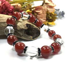 赤瑪瑙&水晶 パワーストーン ブレスレット 天然石 12mm  （ブラック）メンズ・レディース　男性 [j]・女性　数珠ブレス　開運 [j]