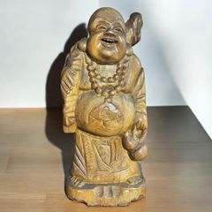木彫り 布袋尊 七福神 木製 布袋様 開運 縁起物 彫刻 仏像 古美術 インテリア 置物 オブジェ 骨董品 アンティーク