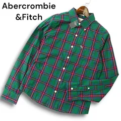 【新品 未使用】 Abercrombie&Fitch アバクロンビー＆フィッチ 通年 トナカイ刺繍★ 長袖 チェック シャツ Sz.S メンズ 緑