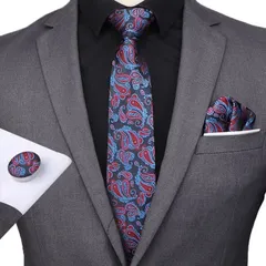 ネクタイ　チーフ　カフス　格安　3点セット　結婚式 イベント　パーティー　成人式　卒業式　卒園式　入学式　入社式　父の日　七五三祝い　ペイズリー柄 　ブラック色　ブルー色　レッド色　メンズネクタイ　ポケットチーフ　カフスボタン　3点　スーツ　格安　小物　ワイシ