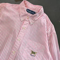 90〜00s Ralph Lauren  ボタンダウン３点留め ストライプシャツ ピンク