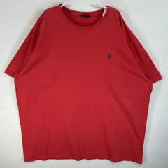 古着 90's/90年代 ポロバイラルフローレン Polo by Ralph Lauren 半袖Tシャツ ロゴ 刺繍 大きいサイズ クルーネック XXL  レッド 無地 メンズ