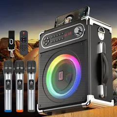 JYX スピーカーセット 拡声器 ワイヤレスマイク3本 Bluetooth 5.0対応 高低音強化機能搭載 充電式 ポータブル ホームパーティー、カラオケ、街頭スピーチ、会議 、学校行事、セミナー、室外、防災、路上ライブ、イベントなどに適用 1
