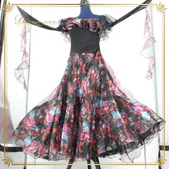 【美品 社交ダンス衣装】ワンピース ドレス leirena レイリーナ 黒 ブラック フロート 赤 青 紫 レッド ブルー パープル 長袖 ロング スカート シック 花柄 フラワー かわいい 綺麗 きれいめ レディース 女性用 ダンス ダンスウェア イベント