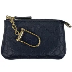 グッチ GUCCI マイクログッチシマ コインケース 小銭入れ キーホルダー コインケース シマレザー ネイビー 233183 レディース 【中古】