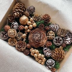 ドライフラワー ドライ ナッツ 木の実 詰め合わせ セットˎˊ˗ クリスマス　クリスマスBOX  　ブラウンゴールド　ナチュラルブラウン　ゴールド　ナチュラルクリスマス スギ　ヒムロスギ　　No.90