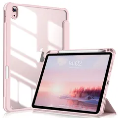 Pencil Apple TPU PU合成レザー 傷つけ防止 収納可能 薄型 軽量 スリープ機能 三つ折スタンド (モデル番号A2696、A2757、A2777) 透明バックカバー 10.9インチ 2022モデル ケース ピンク 第10世代 iPad KenK