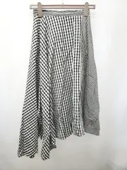 ◇ ⊂ RASHEL COURT ギンガムチェック アシンメトリー ロング丈 フレア スカート サイズ38 ブラック マルチ レディース E  【1506180004351】