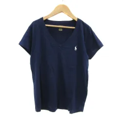 ポロ ラルフローレン POLO RALPH LAUREN Tシャツ カットソー 半袖 Vネック ワンポイントロゴ刺繡 M 紺 ネイビー 白 ホワイト /YS8