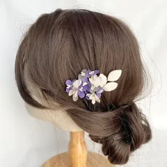 小花のパープル❤︎  布花かんざし　一点物　髪飾り　七五三　3歳　7歳　浴衣　着物　袴　和装　卒園式　卒業式　入園式　入学式　成人式　発表会　結婚式　　ボブヘア　ナチュラル　小ぶり　シンプル　子供