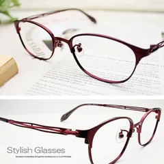 ＼ 大人可愛い ／ エレガント 老眼鏡 女性 レディース メガネフレーム シニアグラス ブルーライトカット 立体飾り おしゃれ 軽い 透かし 鼻パッド 小顔 非球面レンズ メタル 1.0 1.5 2.0 2.5 3.0 3.5 No.2033HY  ワイン