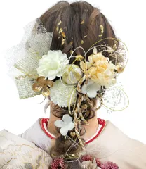 「在庫わずか」髪飾り 成人式 ドライフラワー 袴 卒業式 和装 結婚式 振袖 着物 浴衣 プリザーブドフラワー 金箔 紐アレンジ 水引 和玉 A7001