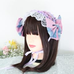 ヘッドドレス　【牡丹×編上　パープル】　ロリータ