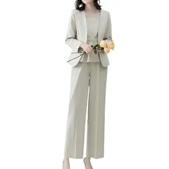 【新品】 [Yino] イノ セットアップ 3点セット レディース パンツスーツ ジャケット＋ブラウス+ワイドパンツ 体型カバー 洗える スーツ 着?せ おしゃれ 女性らしい ママ 通勤 入学式 卒業式 面接 0