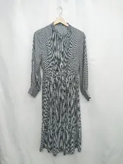 ◇ ◎ ⊂ INDEX インデックス 総柄 長袖 膝下丈 ワンピース サイズM ブラック系 レディース E  【1503050027632】