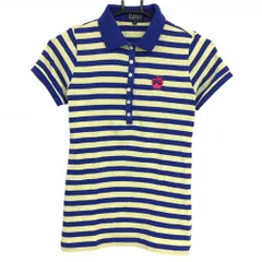 ★値下げ★パーリーゲイツ ニット半袖ポロシャツ ブルー×イエロー ボーダー レディース 0(S) ゴルフウェア PEARLY GATES