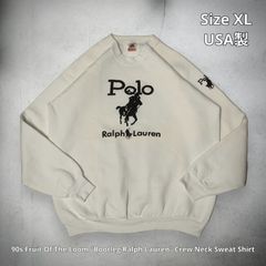 90s Fruit Of The Loom “Bootleg Ralph Lauren” Crew Neck Sweat Shirt フルーツオブザルーム クルーネックスウェット 長袖 ホワイト XLサイズ 米国製 USA製 ラルフローレン ブートレグ